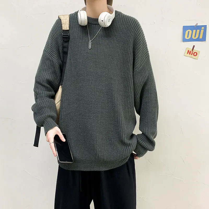 

Winter Sweater Men's Warm Fashion Pure Color Casual Knitted Pullover Men Clothes Wild Loose Korean Mens Knitting Sweaters M-2XL