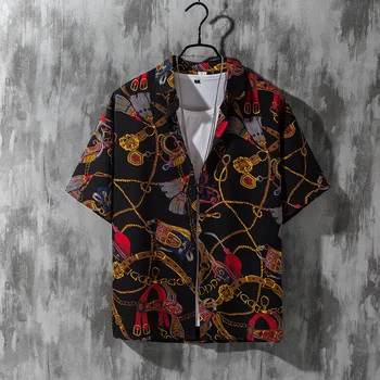 

2020 Brand Summer Hot Sell Men's Beach Shirt Fashion Black White Short Sleeve Loose Casual Shirts Plus OVERSIZE M-4XL 5XL