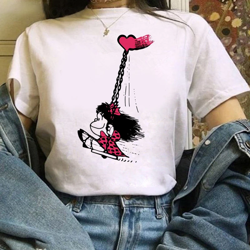 estampadas con dibujos animados de para blusas holgadas con cuello redondo, Harajuku, para adolescentes, verano 2021|Camisetas| - AliExpress