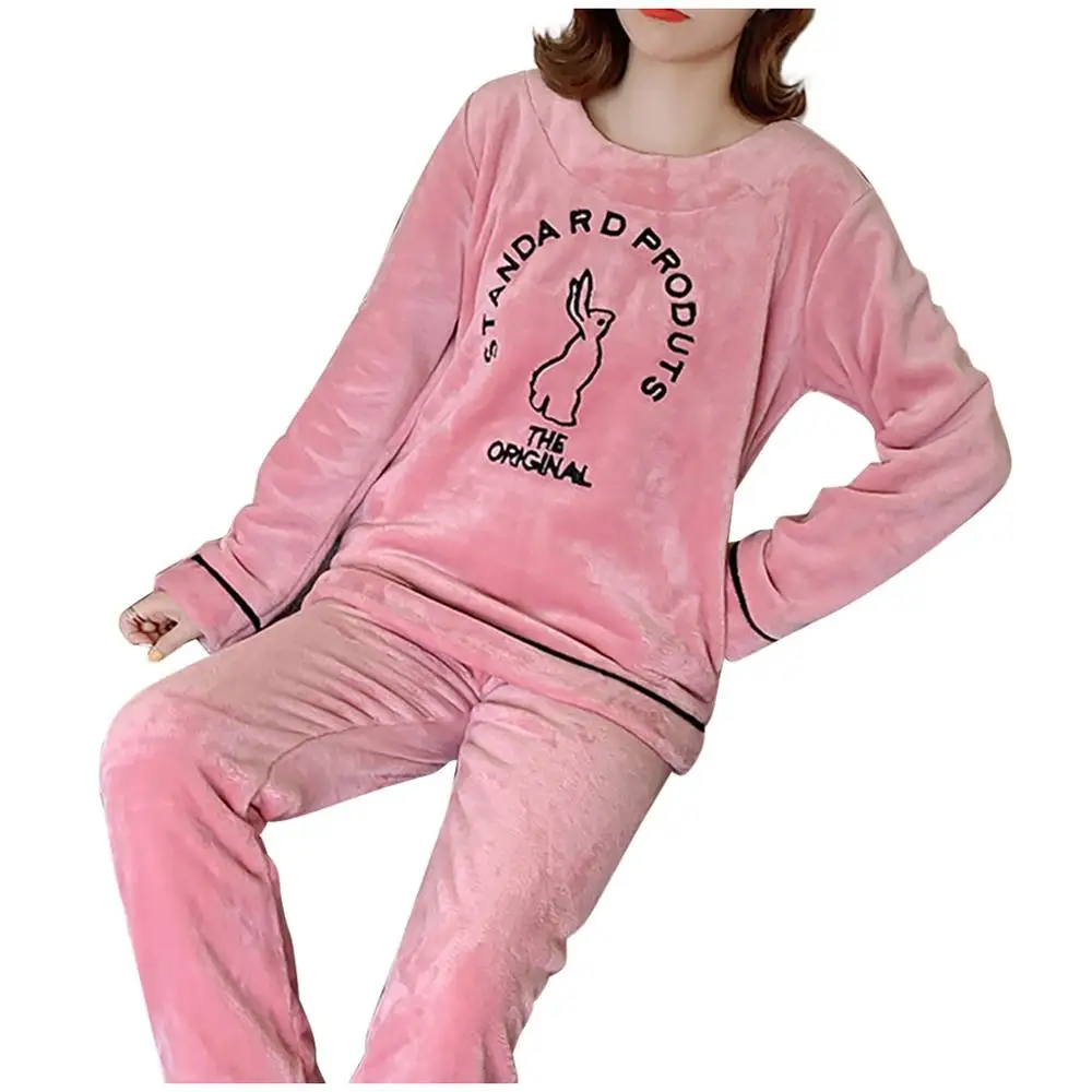 Женская зимняя Домашняя одежда, пижама, длинный рукав фланель, рубашка, штаны, одежда для сна, комплекты одежды, пижама ночная рубашка, пижамы o04 - Цвет: D