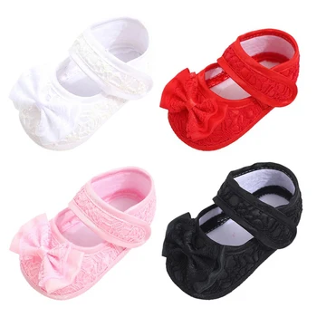 

Newborn Baby Girl Shoes Soft Shoes Soft Soled Non-slip Bowknot Lace Footwear Crib Shoes For 0-18M