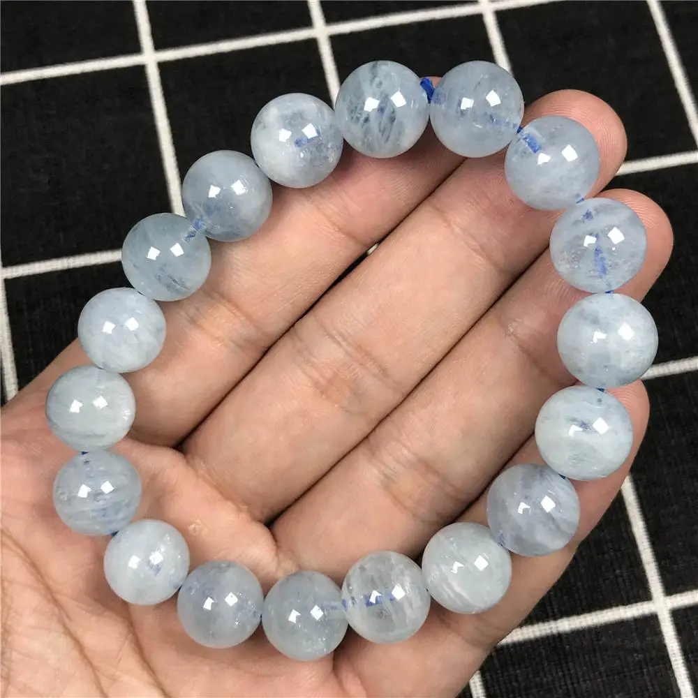 

11mm Natural Blue Aquamarine Bracelet For Women Man Lady Love Gift Crystal Round Beads Stretch Gemstone Fashion Jewelry AAAAA