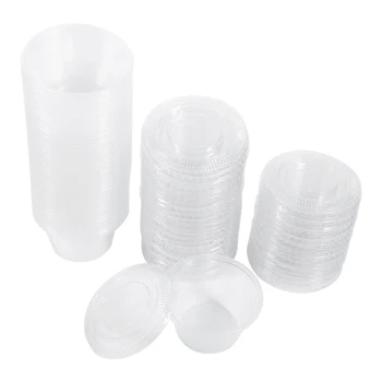 

50Pcs Disposable Plastic Clear Sauce Chutney Cups Boxes With Lid Food Takeaway Soup Bowls With Lid 1/2/3/4oz