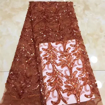 

Sequined Embroidered Afrian French Net Lace Fabric orange Classical Design Indian Nigerian Women Prom Evening Dresses Fabrics