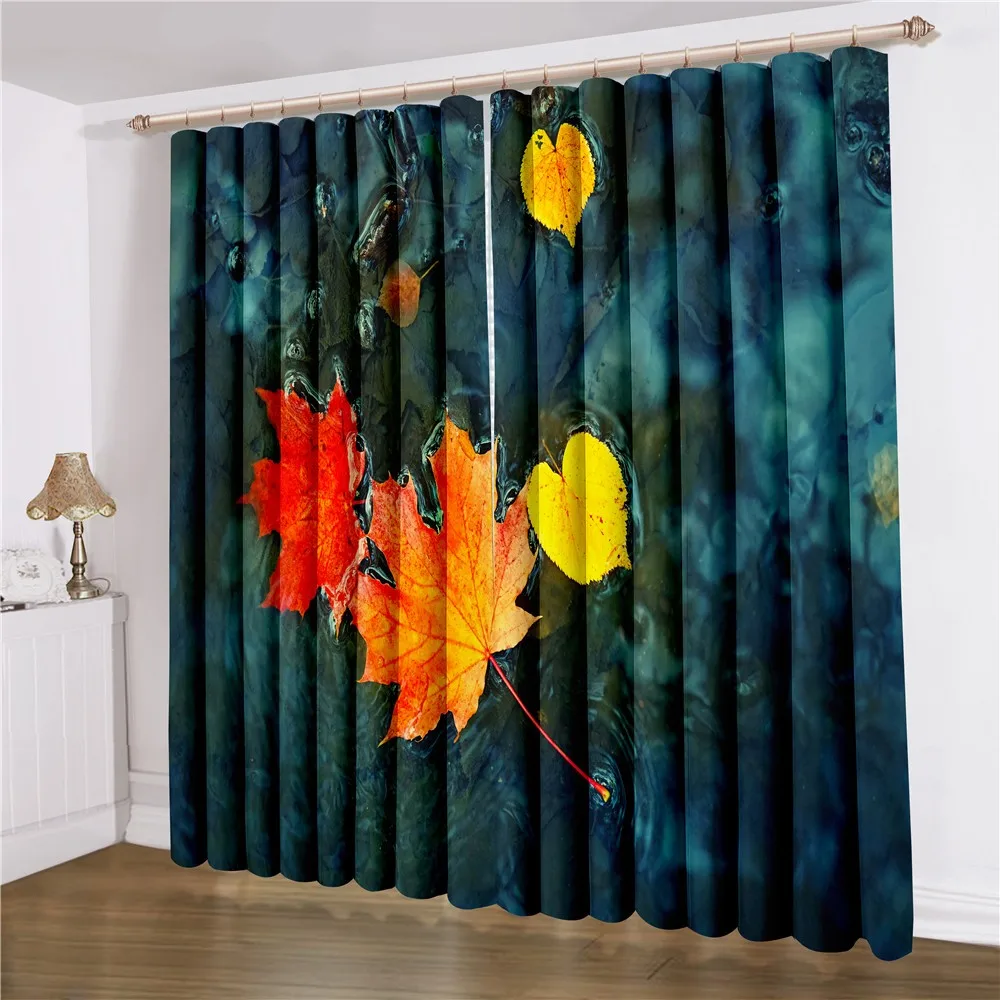 

Colorful Autumn Window Curtain 2 Panels Maple Leaf Window Drapes 3D Print Luxury Parlour Window Treatment Home Room Curtain
