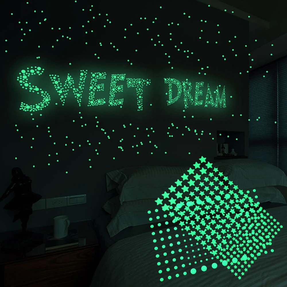3D Luminous Wall Sticker Stars Dots Fluorescent Wall Sticker Kids Room Bedroom Ornament Decor Glow In Dark Bubble Decal 202Pcs
