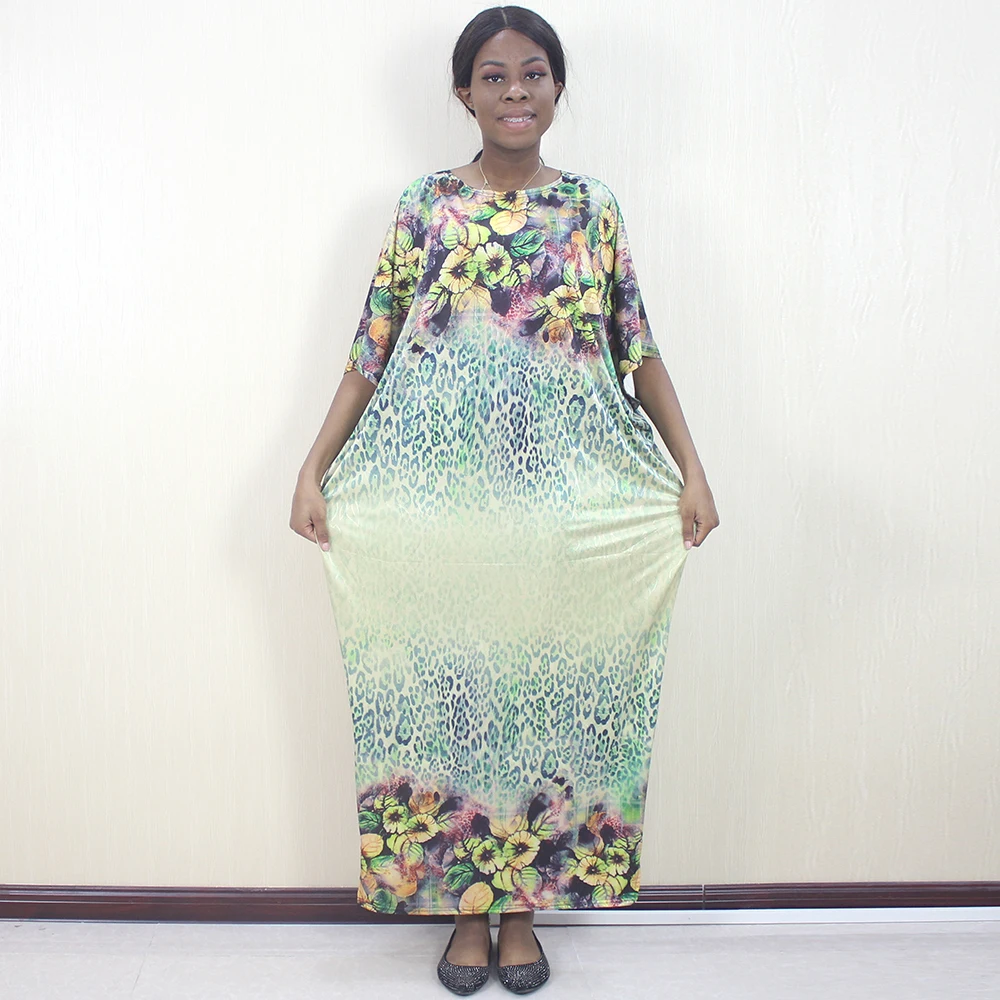 Африканский Дашики светильник, зеленое Свободное длинное платье с цветочным и леопардовым принтом, платья для женщин - Цвет: Светло-зеленый