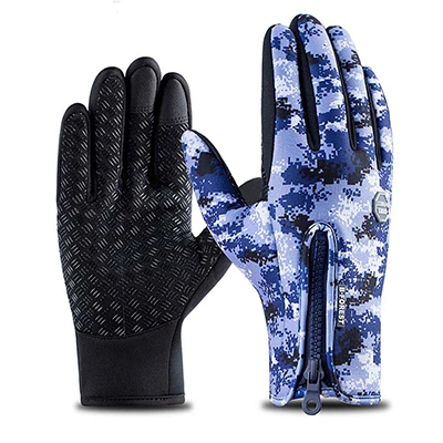 Зимние велосипедные перчатки для спорта на открытом воздухе, походные перчатки для мужчин и женщин, ветрозащитные мягкие тёплые перчатки из искусственной кожи - Цвет: camo blue