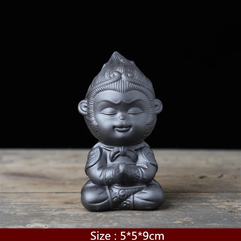 Grey 1 VILEAD 9 см керамическая статуя Qitian Dasheng, статуя Sun Wookong, статуэтки обезьяны, король, орнамент, чай, автомобиль, домашнее украшение, аксессуары, подарок - Цвет: Grey 1