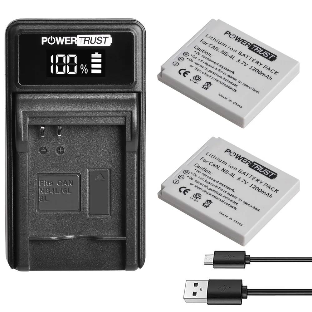 2x 1200mAh NB-4L NB4L Battery + LED USB Charger for Canon PowerShot SD780 IS SD940 IS SD960 IS SD970 IS SD1000 SD1100 IS