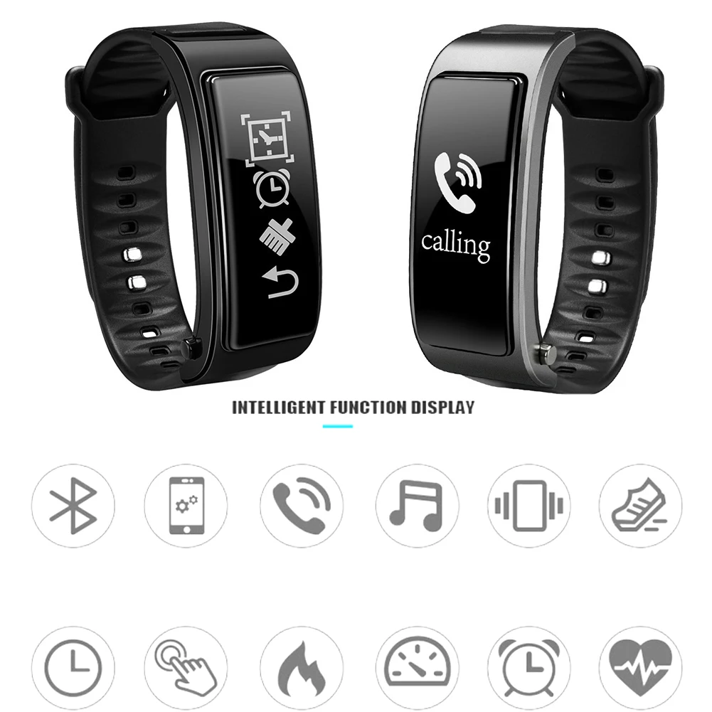 Calories Alarm Clock Smart Bracelet Call Reminder Touch Screen Gift 2 IN 1 Universal Separable Fashion Bluetooth Earphone Sports