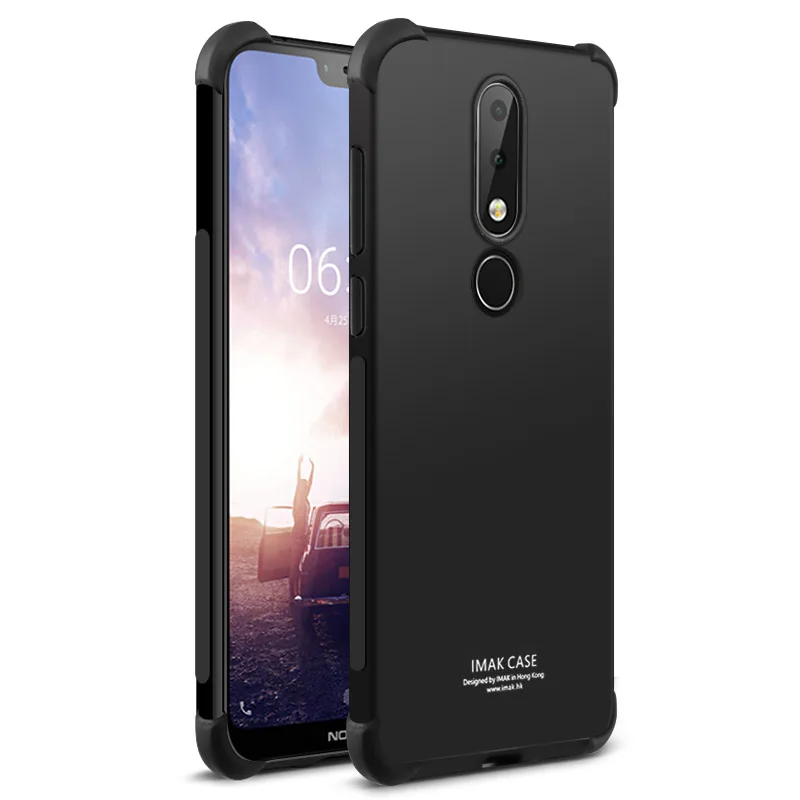 IMAK угловая подушка безопасности ударопрочный чехол для Nokia 6,1 Plus X6 Мягкий ТПУ чехол для X6 версия полное покрытие матовый чехол пленка для экрана - Цвет: Metal Black