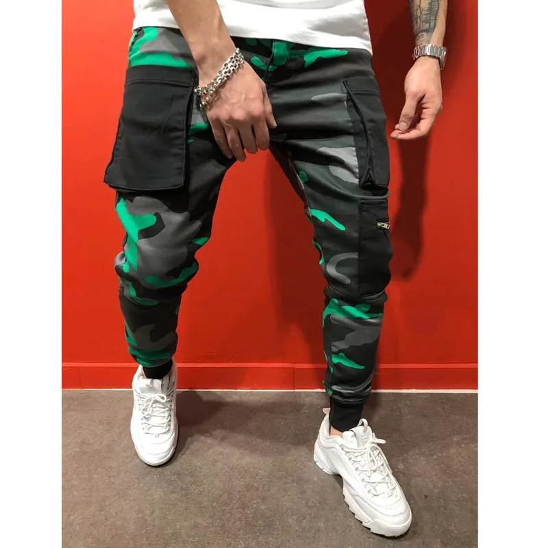 Green camouflage Хип-хоп Джоггеры мужские штаны с камуфляжным принтом многокарманные ленты мужские спортивные штаны уличная повседневные мужские брюки карго брюки мужские - Цвет: Green camouflage