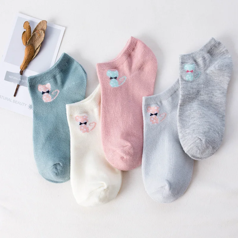 5 пар/лот, летние хлопковые короткие носки для корейских женщин, короткие носки с рисунками животных, кошек, панды, свинки, женские носки, тапочки, Meias