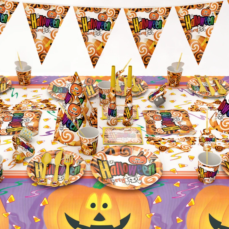 

Halloween Party Supplies Halloween Decoration Pumpkin Theme Party Decorate Props for Ghost Party Halloween Disposable Tableware
