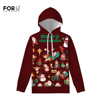 

FORUDESIGNS New sweatshirt couple Christmas tree Women Pullover with hat Gym Outdoor Running warm sweartshirt Casual Long Sleeve
