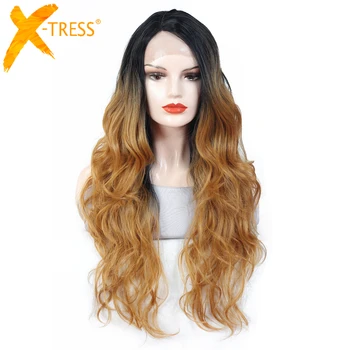 

Ombre Black Blonde Color Synthetic Curly Lace Front Wigs Long Natural Wave High Temperature Hair Wig For Black Women X-TRESS