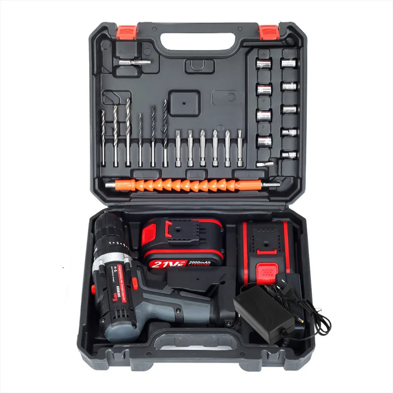 Cordless Impact Drill Electric Hammer Drill Screwdriver 25+3 Torque Household Power Tools w/Tool Accessories Kit