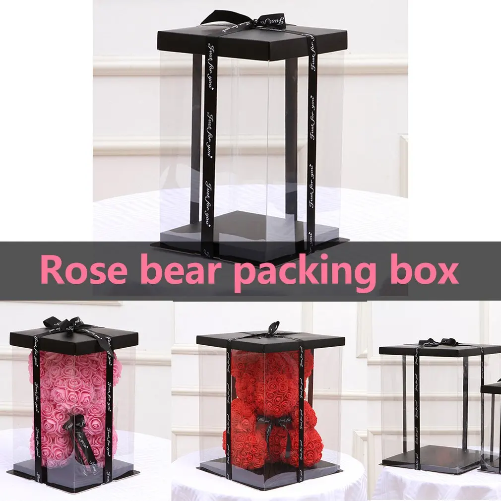 

NEW 17*17*29cm Transparent Empty Gift Box for Artificial Teddy Bear Rose Flower Gifts Box Women Plush Bear Rabbit Gift