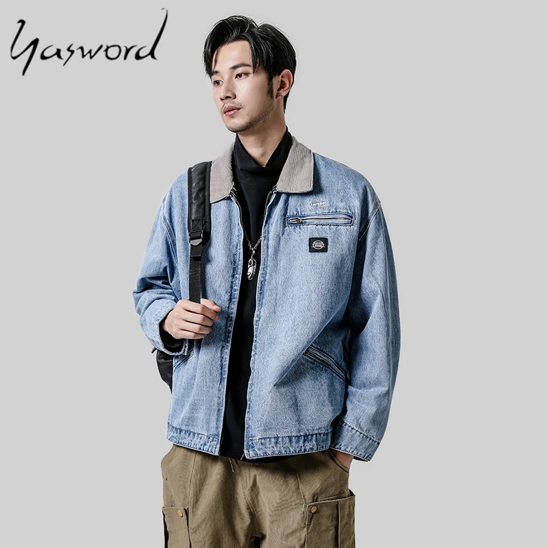 

Yasword Men Denim Jacket Blue Classic Denim Autumn Male Cowboy Casual Teens Cotton Turn-down Collar Long Sleeve Bomber Jackets