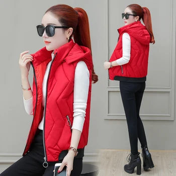 

2019 autumn and winter new cotton vest women short detachable cap thick large size vest jacket women coat female clothing