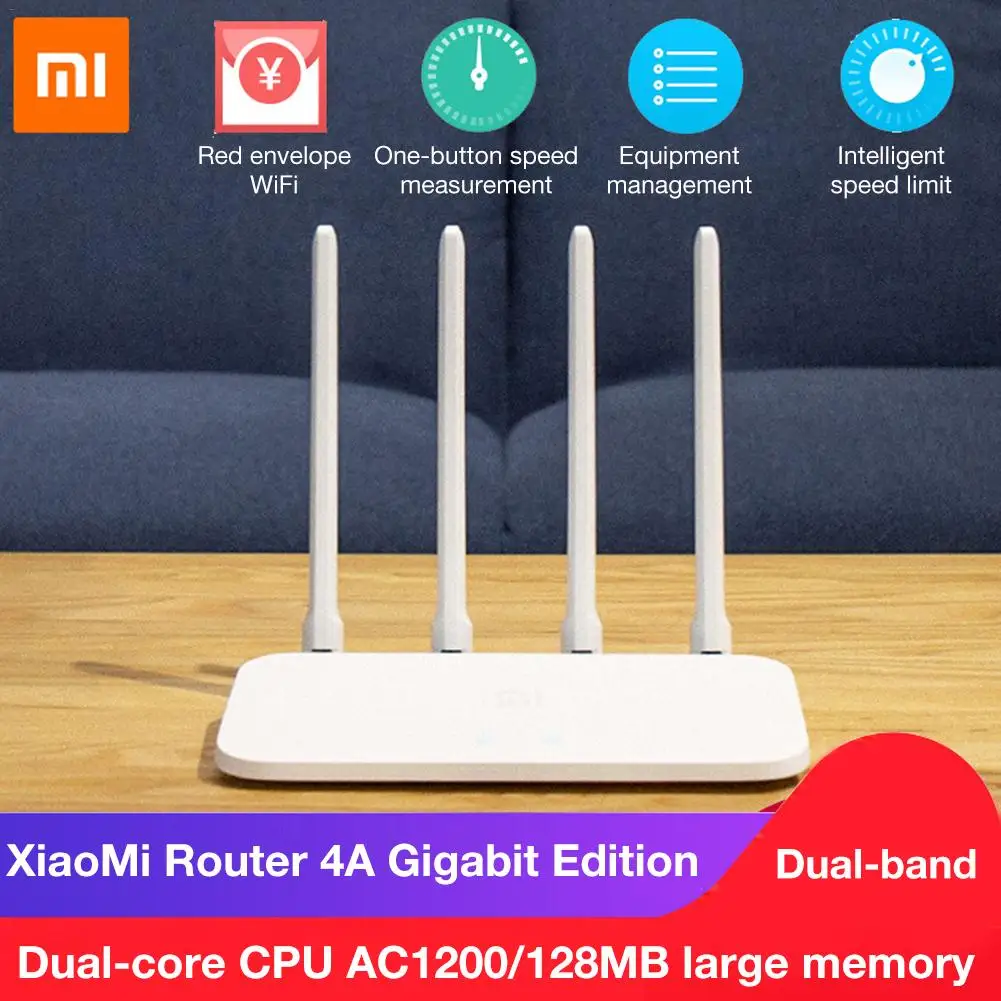 

Xiaomi 4A Mi Router Gigabit Edition Dual-band AC1200 Dual-core CPU Network Port 2.4GHz 5GHz WiFi Antennas Remote APP Control
