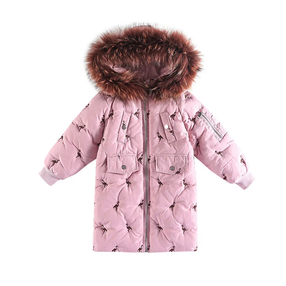 Пуховое пальто для девочек, парки с капюшоном и меховым воротником длинная детская пуховая куртка с несколькими карманами для девочек Толстая теплая детская зимняя одежда для девочек