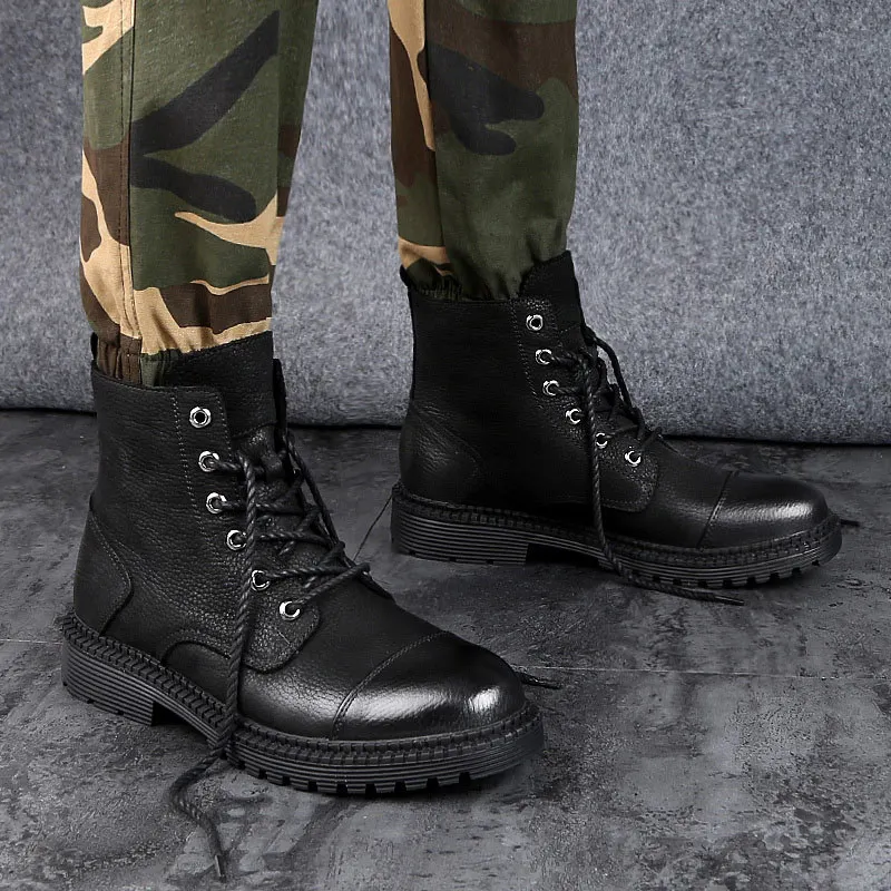 

Martin Boots Men Winter Warm Thick Genuine Leather plus Velvet Leather Boot Men's Hight-top Cotton Boots Fashion Large Size 2020
