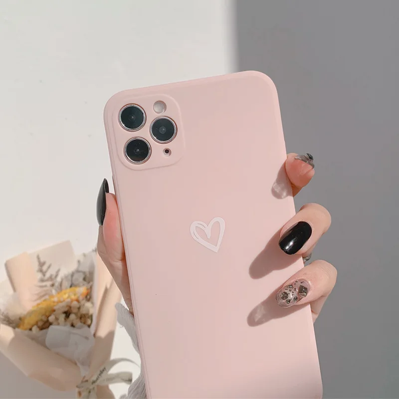 Simple Solid Color Love Heart Korean Phone Case For iPhone 11 Pro Max Xr X Xs max 7 8 Puls Se 2020 Cases Soft Silicone Cover