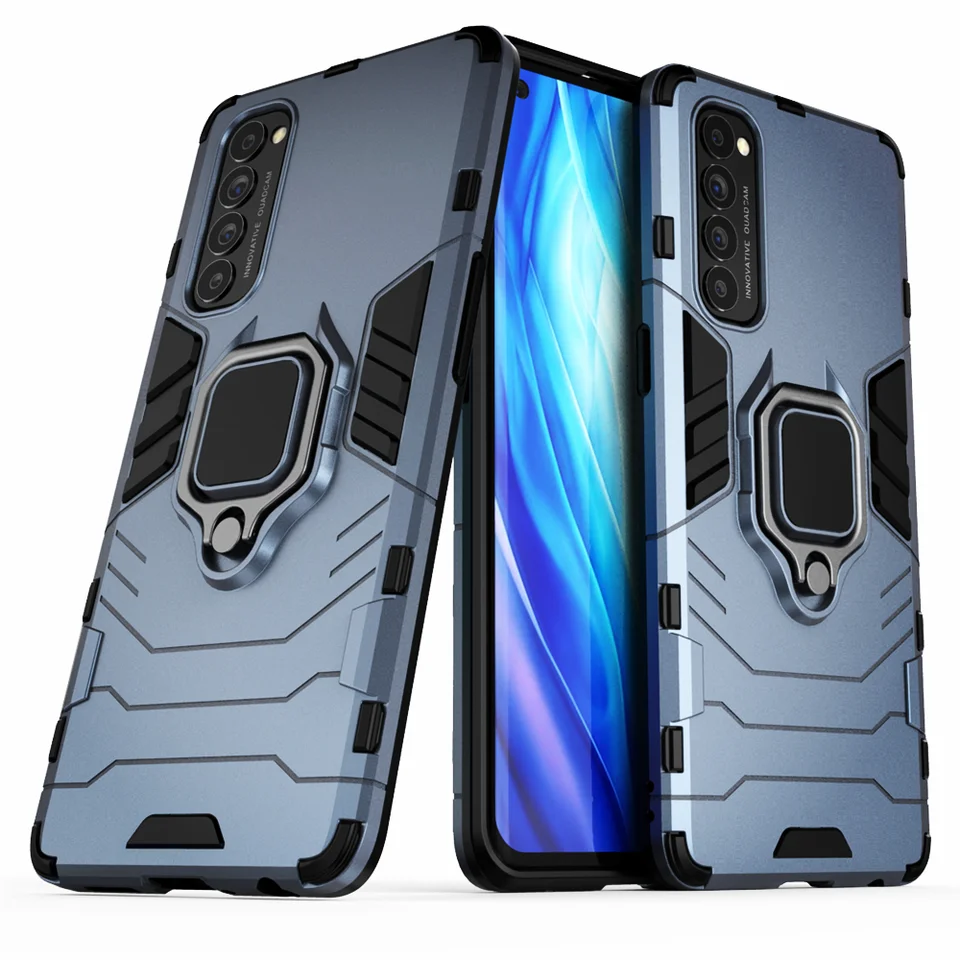 Cover Per Oppo Reno 4 PRO 5G Con 2 Vetri Temperati – Custodia Armor TPU E PC, Anello 360° E Supporto Magnetico, Blu - 4