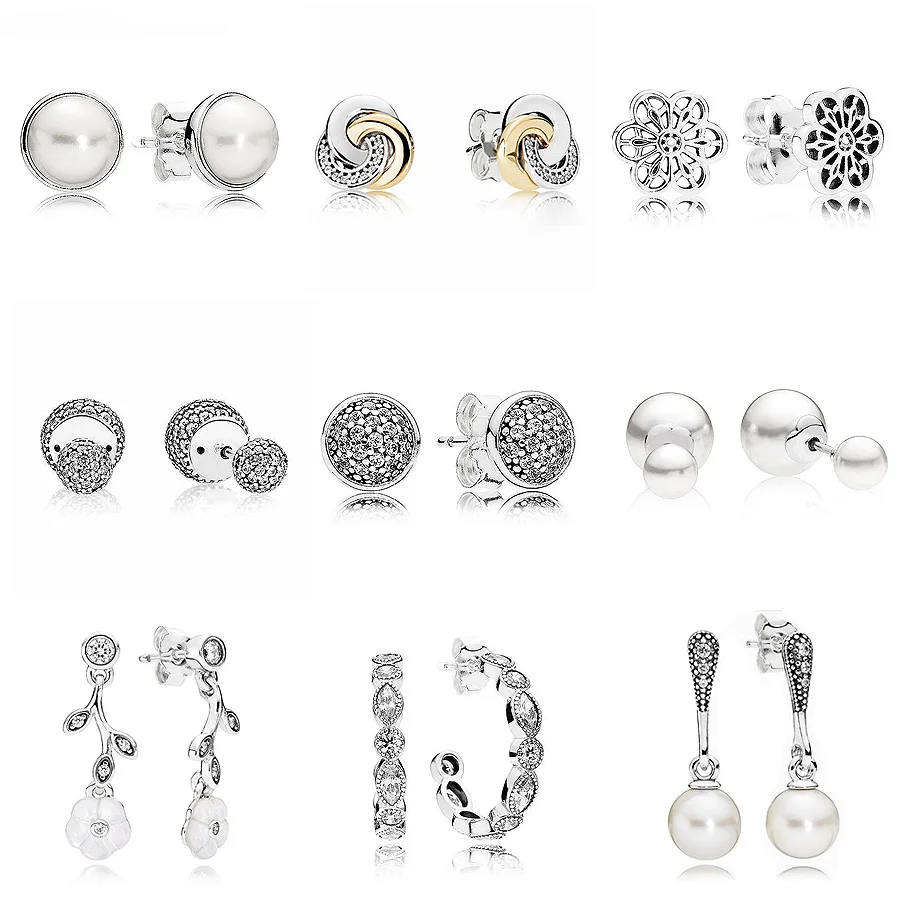 Взаимосвязанные круглые очаровательные блестящие серьги Marquise с жемчугом 925 пробы серебряные висячие серьги-гвоздики для женщин европейские ювелирные изделия