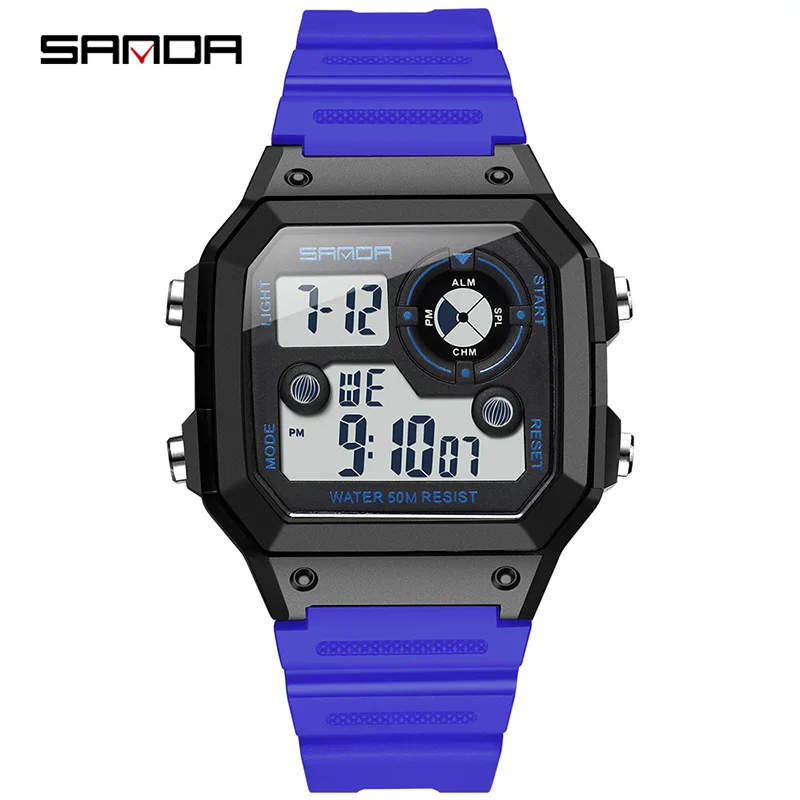 SANDA Брендовые мужские спортивные часы Chronos обратного отсчета, мужские водонепроницаемые светодиодный цифровые часы, военные мужские часы, мужские часы - Цвет: Синий