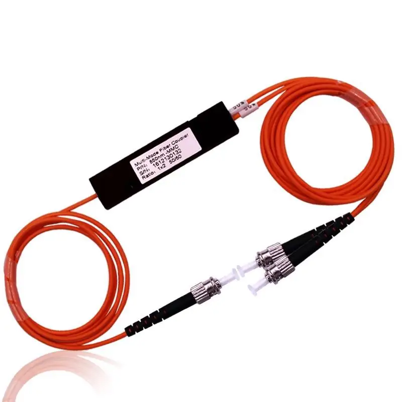 Free Shipping ST/UPC 1X2 FBT Coupler Multimode Fiber Optic Splitter 850/1300nm 62.5/125 MM 50/50 Coupling Ratio