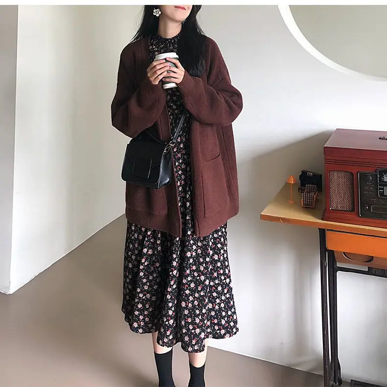 Long Sleeve Dress Women French Style Retro Soft Floral Printing All-match Leisure Elegant Simple Autumn Stylish Ladies Vestido macys dresses