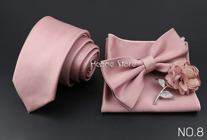Einfarbig Krawatte Set Für Männer Salbei Grün Rosa Blume Pin Krawatte Einstecktuch Manschettenknöpfe Brosche Set Bräutigam Anzug Hochzeit Hemd Zubehör – Detail 9