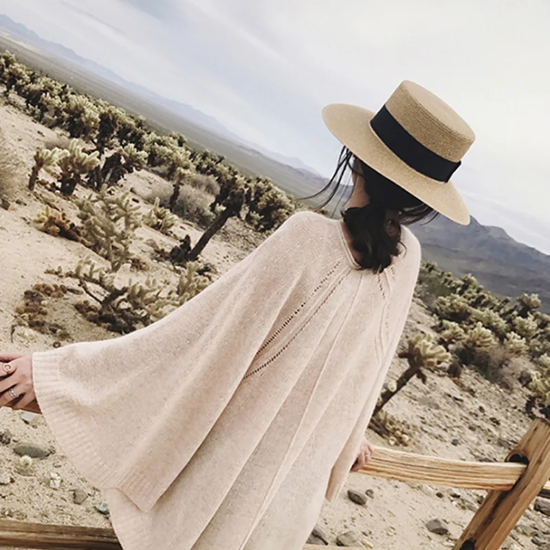HOT-Womens'Panama Sun Hat Boater Handwoven Straw Hat For Summer