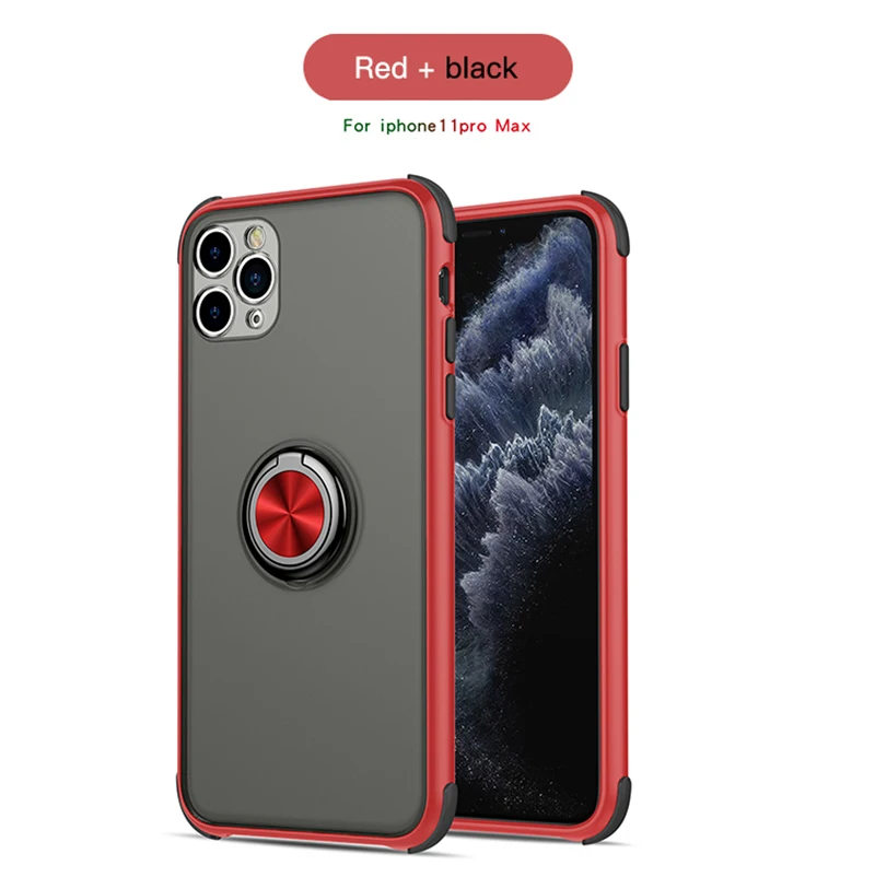 Black and Red Магнитный автомобильный чехол-держатель для iPhone 11 Pro Max XR X XS Max 8 7 6 6S Plus, матовый прозрачный кольцевой кронштейн, карамельный цвет, чехол для телефона - Цвет: Black and Red