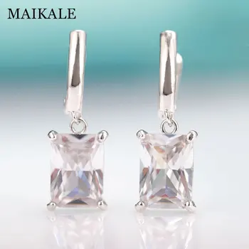 

MAIKALE New Fashion Square Gradient Blue Drop Earrings For Women Rose Gold Fine Jewelry Tourmaline Zircon Glass Dangle Earrings