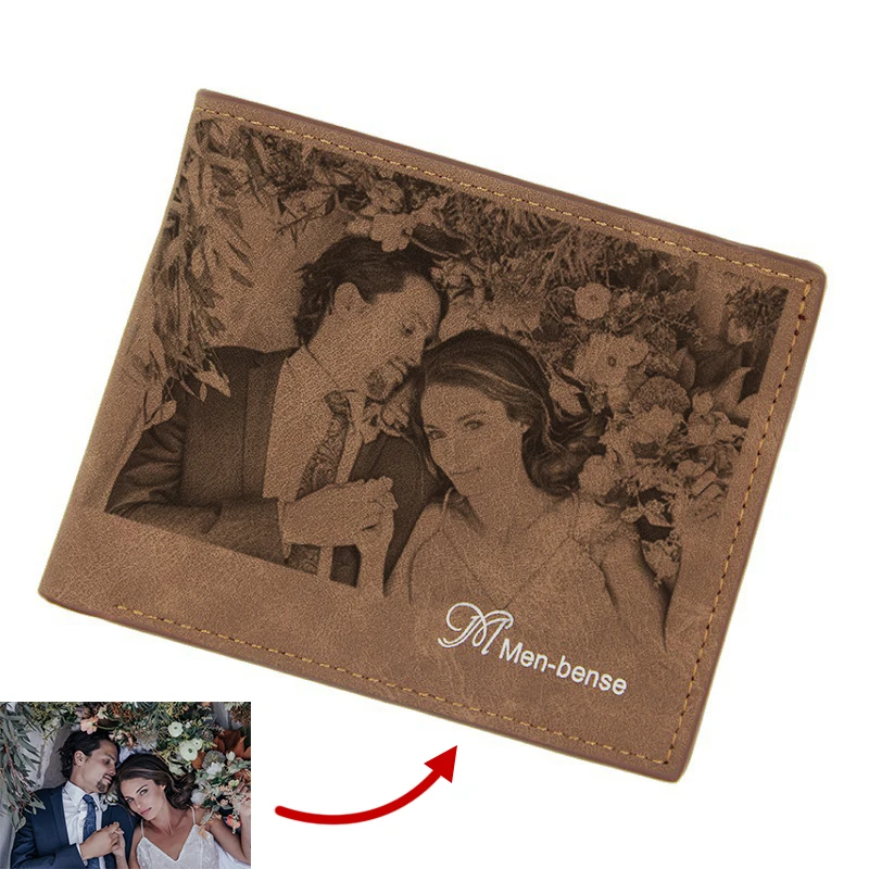 

DIY Wallet Custom Pattern Engraving Men's Leather Bi-fold Photo Wallet Personalized Wallets With Photo And Handwriting Message
