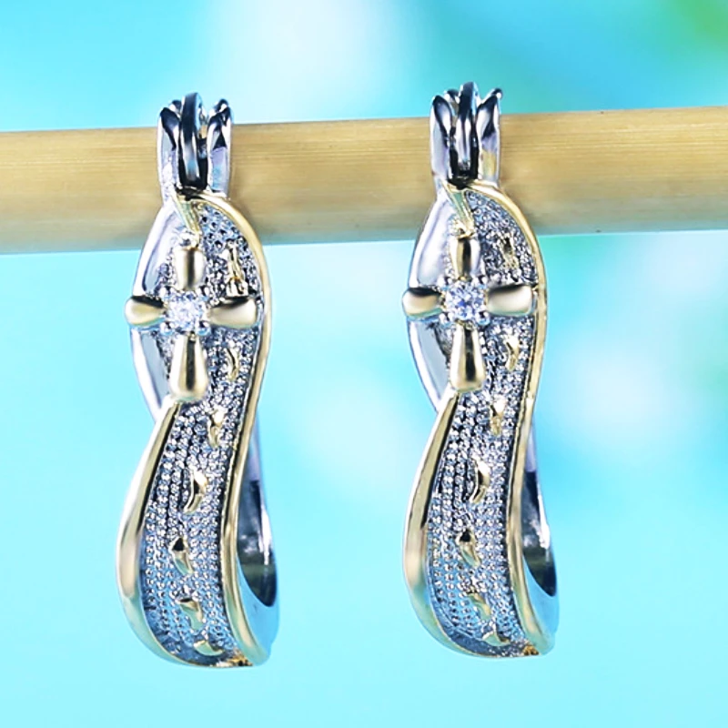 Visisap Creative Footprints Frosted Cross Earrings for Women Color Separation High Quality Inlaid Earring Christian Jewelry E110 | Украшения