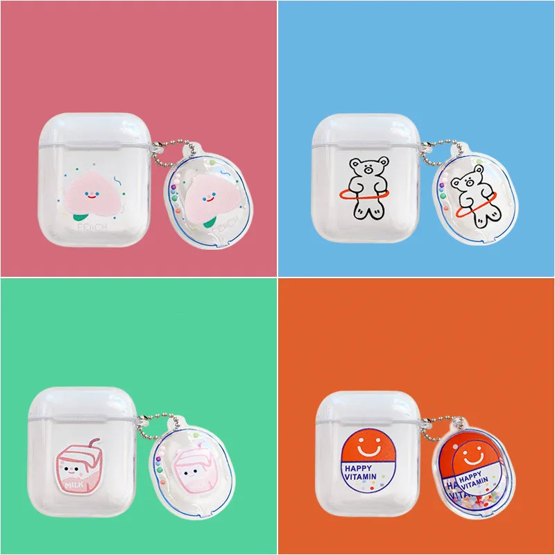 Для AirPods 2 Чехол прозрачный медведь цветок защитный чехол Bluetooth беспроводной для