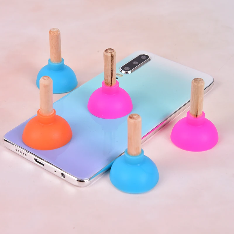 5Pcs/Set Mini Pumping Toilet Phone Sucker Stand Toys For Children Kids Adult Fun Plunger Holder For Cell Phone Gift