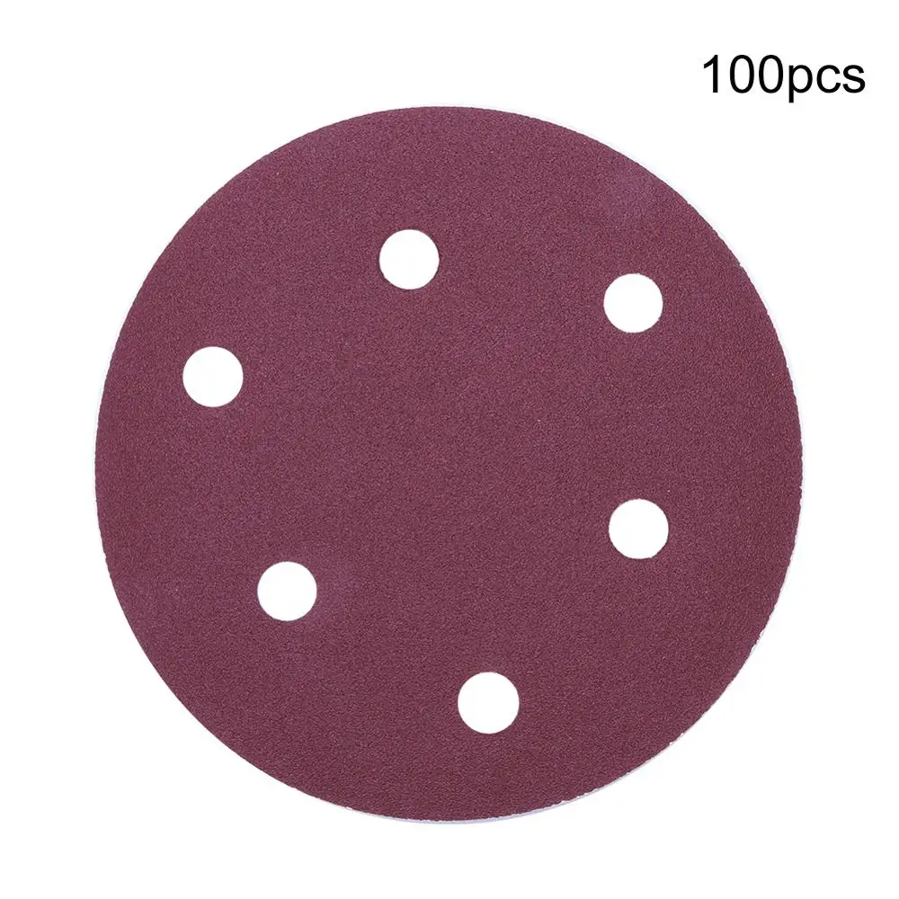 100pcs 5 inch 125mm Flocking Round Sandpapers 6 Hole 80 150 180 Grit Hook and Loop Sanding Disc For Grinding and Polishing