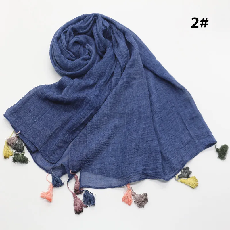 

Women Pleated Cotton Hijabs Scarf Soft Solid Color Lady Girls Wraps Thin Long Scarf