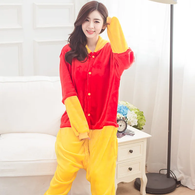 

Autumn and winter lazy thickening home clothes Siamese pajamas Winnie the Pooh cartoon animal one-piece pajamas flannel