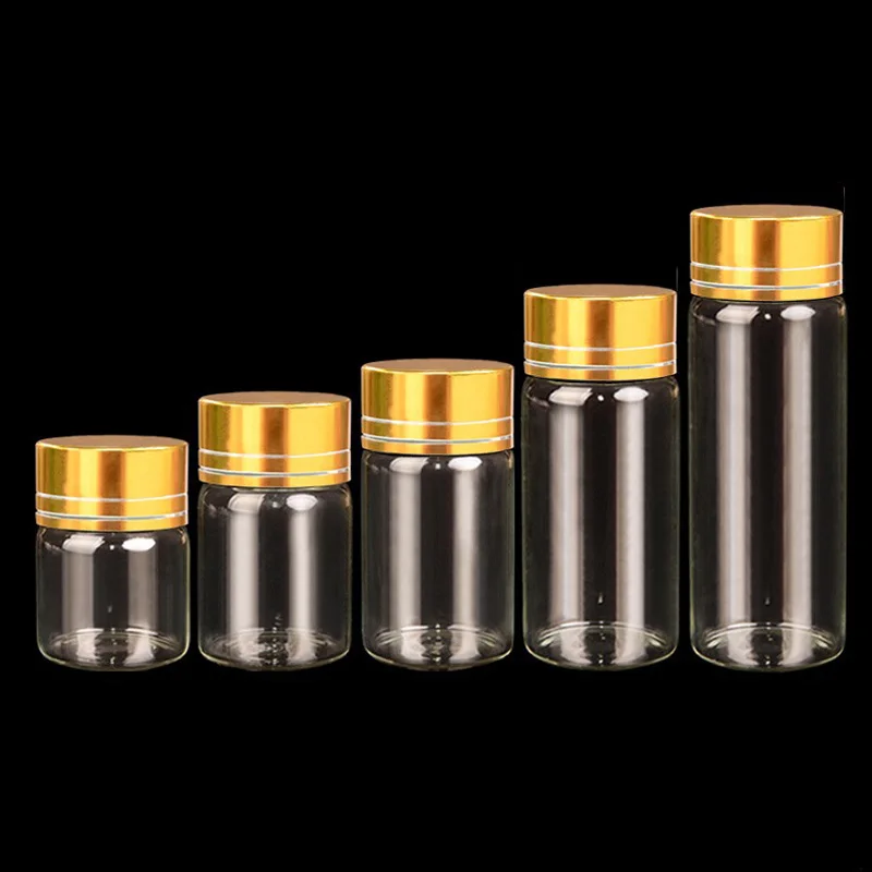 

20Pcs 5-60ml Glass Bottles with Aluminium Cap Gold Lid Empty Transparent Clear Liquid Gift Container Storage Bottles Jars