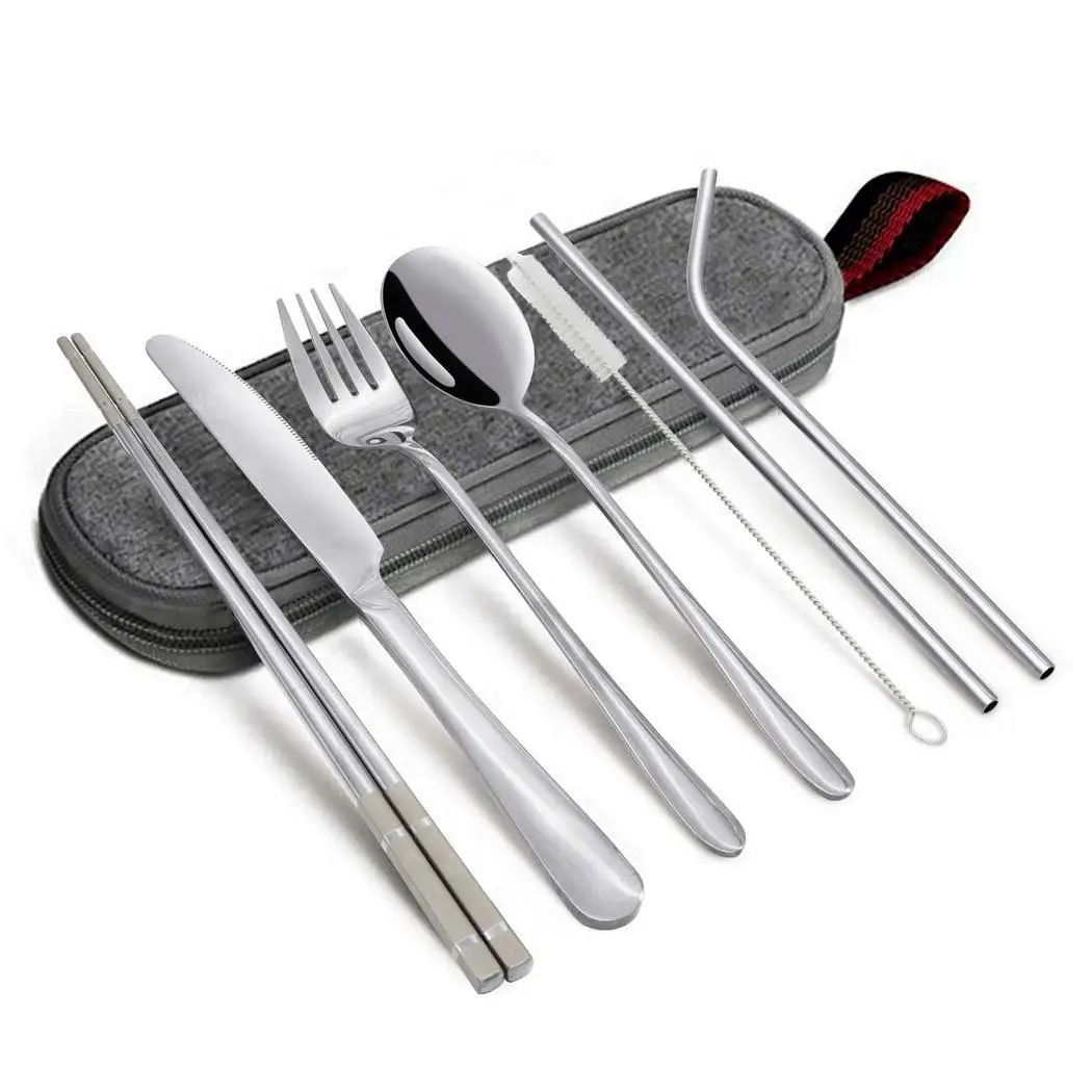 7pcs Portable Home Stainless Steel Cutlery Set Outdoor Tableware Set Home
