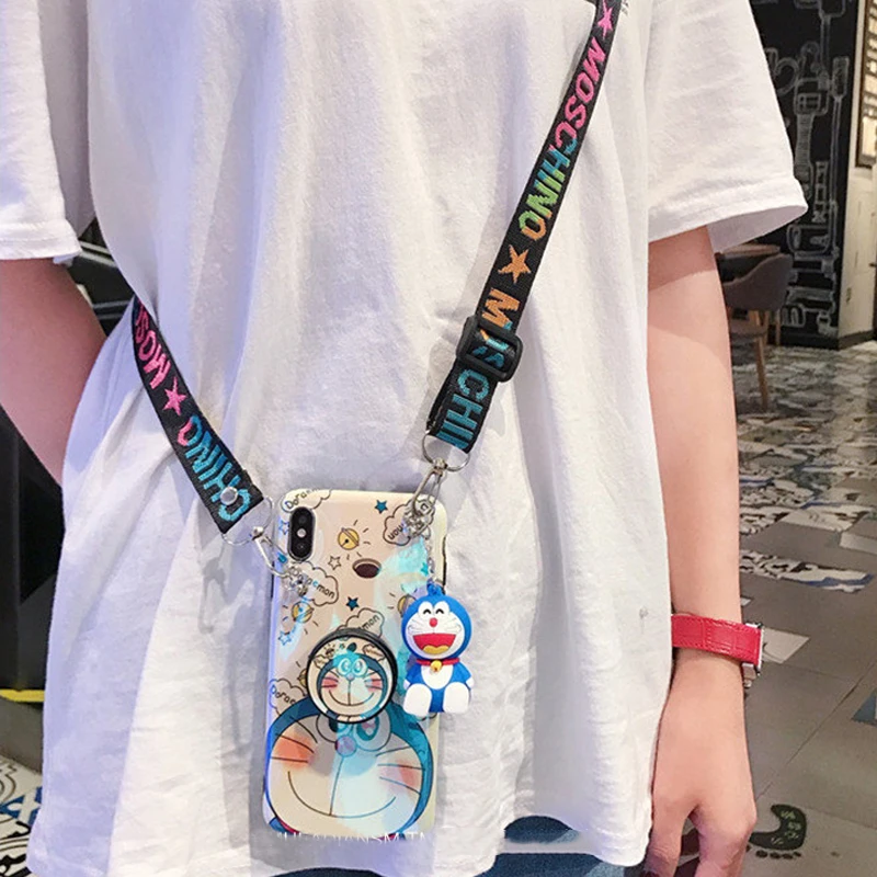 5 3D Blue Ray Doraemon мультяшный Мягкий силиконовый чехол с кронштейном для шеи для iPhone 6 6S 6 plus 7 8 plus x xs max 11 Pro Max - Цвет: 5