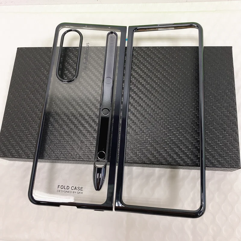 Plating Frame Transparent Case With Pen for Samsung Galaxy Z Fold 3 S Pen Slot Holder Cover Hard Plastic Clear Back Case samsung silicone case