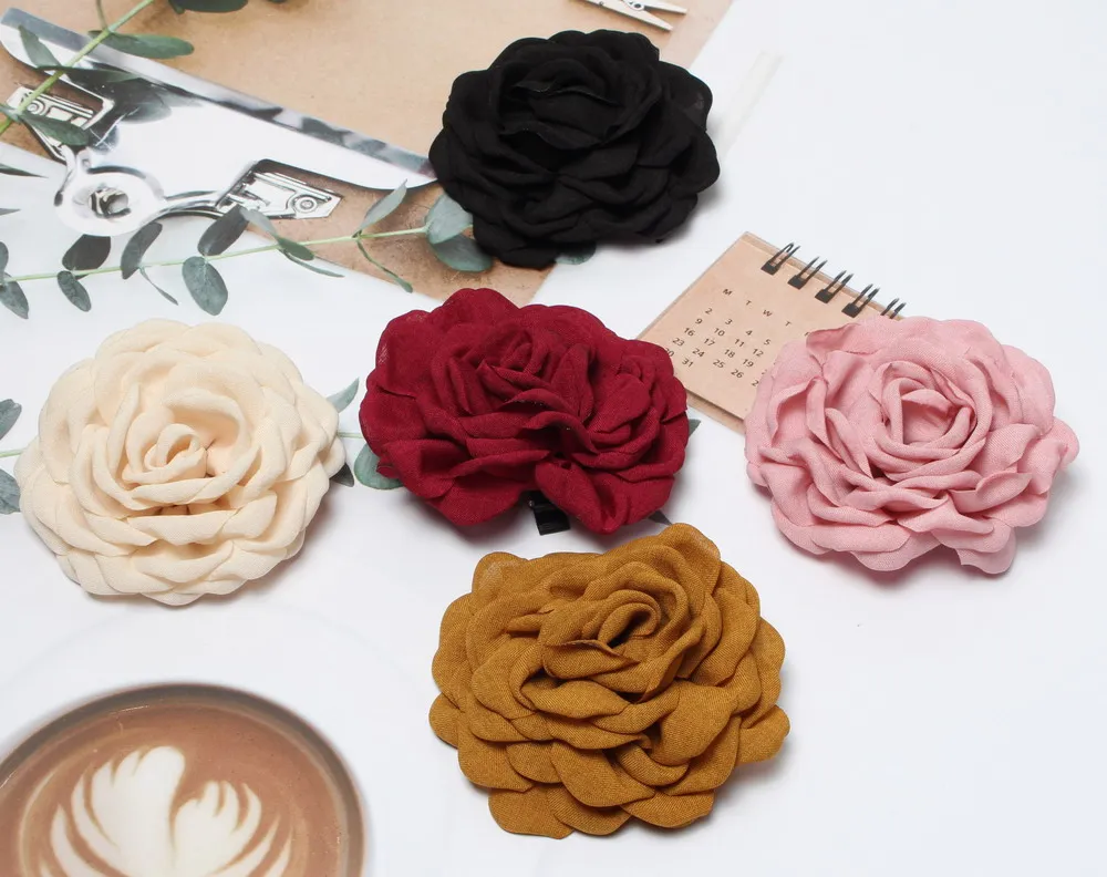 Mode Rose Blumen Stoff Haar Clips Für Frauen Mädchen Blütenblätter Mohn Großen Blumen Haar Clip Haarnadeln Haar Zubehör – Detail 6